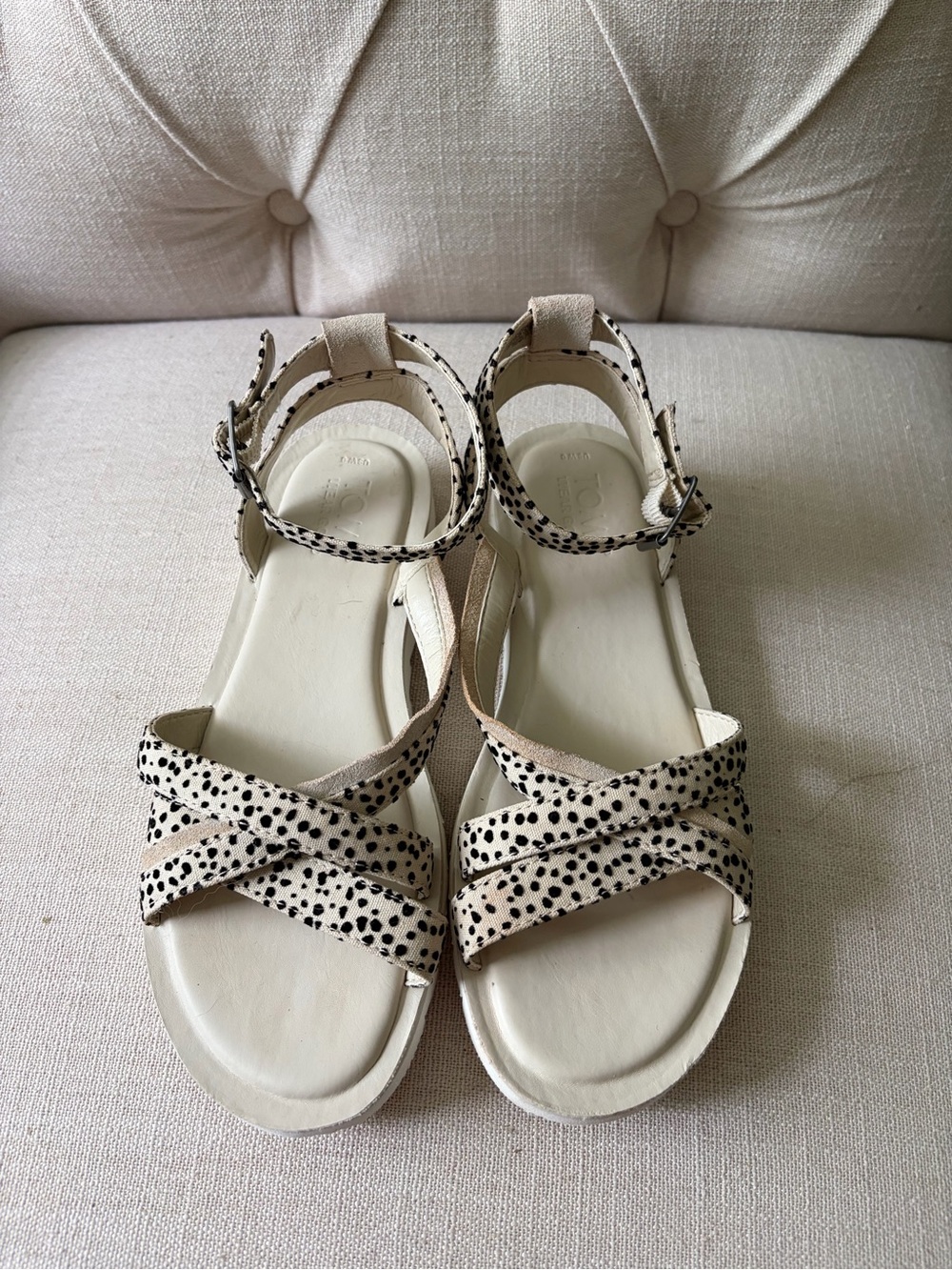 Toms Cream and Black Spotted Ankle-Strap Sandals